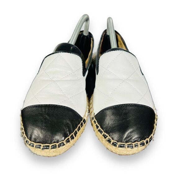 Talbots Izzy Quilted Soft Nappa Espadrilles Flats White / Black Women's 6M - Picture 3 of 11